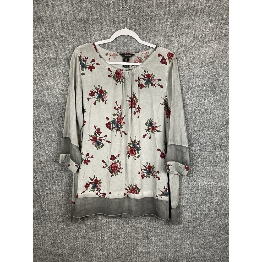 Ali‎ Miles Top Women's Medium Floral Rose Embroidered Back Button Boho